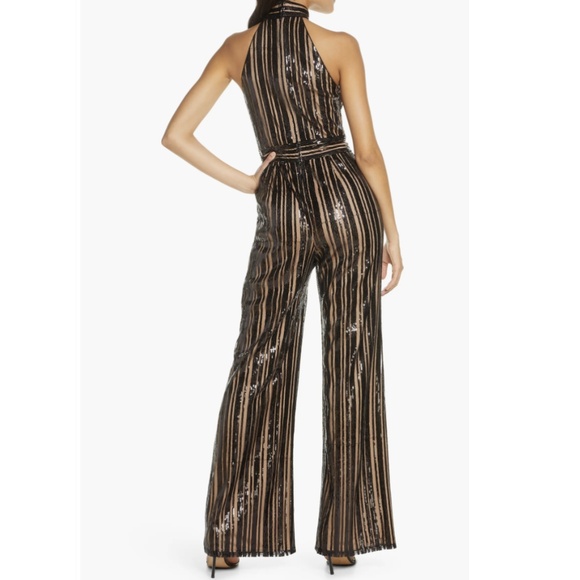 SHO by Tadashi Shoji Black Sequin Stripe Sleeveless Jumpsuit - Picture 2 of 7